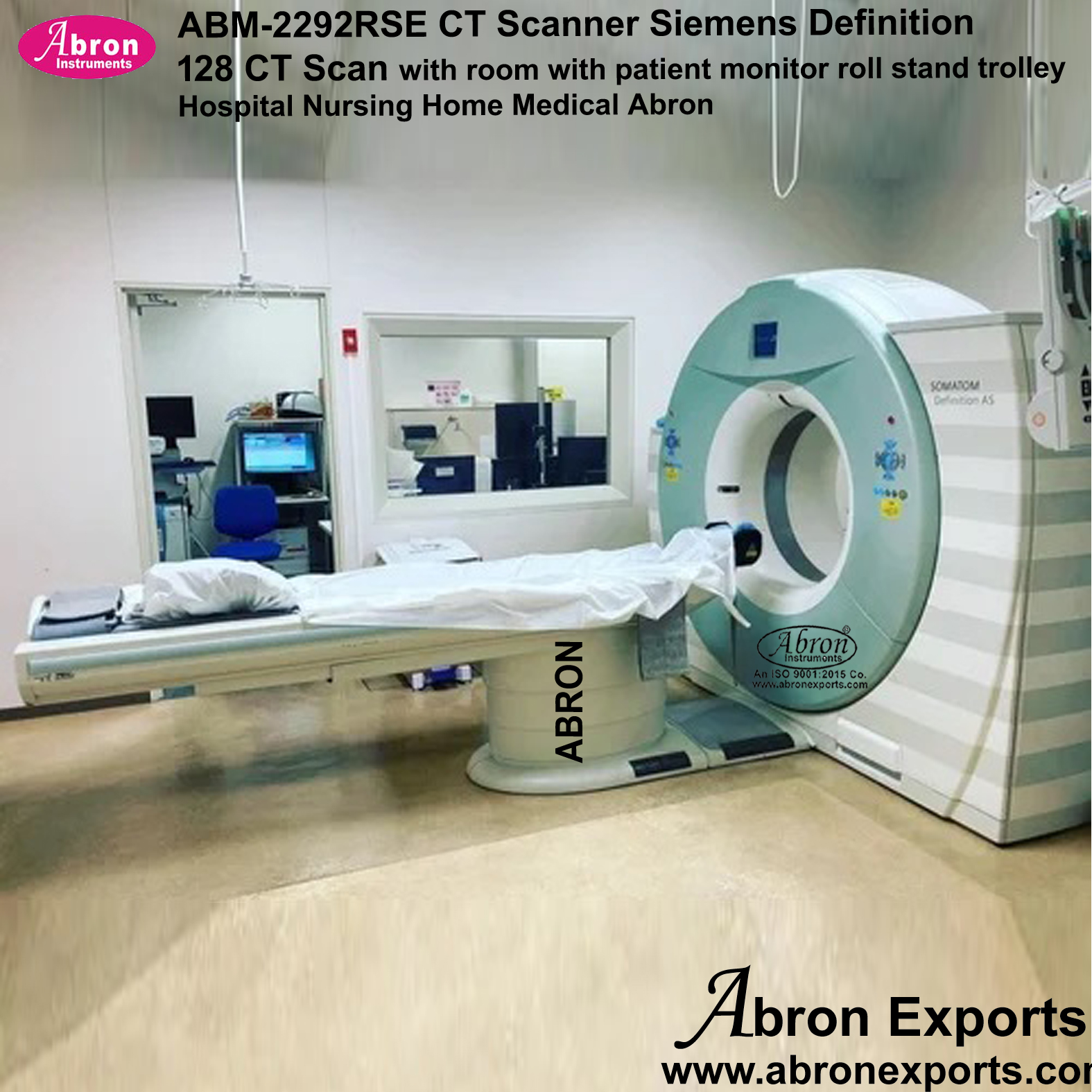 CT scanner siemens definition 128-ct-scan with room with patient monitor roll stand trolley Hospital Nursing Home Medical Abron ABM-2292RSE